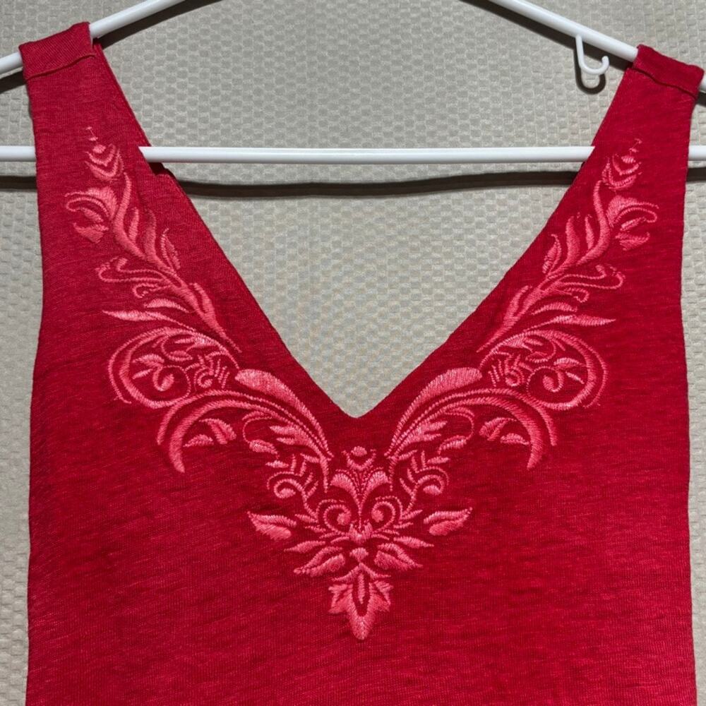 Tommy Bahama Linen Red Embroidered Cross Back Sundress Size XS Sleeveless Resort - Picture 3 of 9